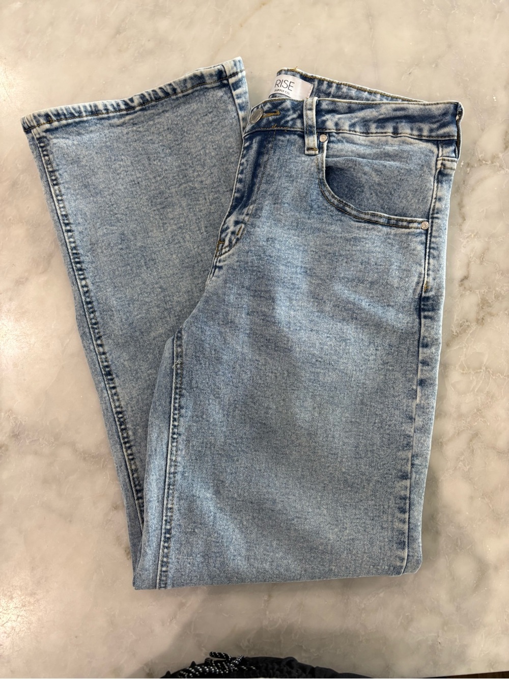 Rise‎ Supply Co Womens High Rise Light Wash Flare Wide Leg Jeans Size 9 Blue